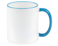 Кружка керамика белая, ободок и ручка голубая стандарт 330мл.