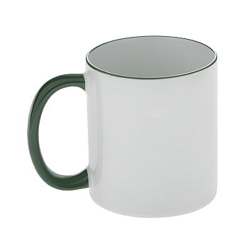 Кружка керамика белая, ободок и ручка зеленая стандарт 330мл.