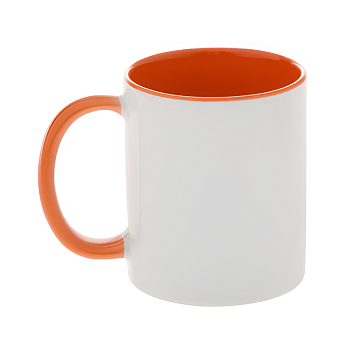 Кружка керамика белая, внутри и ручка оранжевая стандарт 330мл.