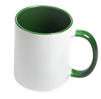 Кружка керамика белая, внутри и ручка зеленая стандарт 330мл.