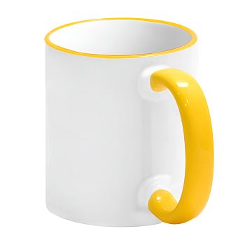 Кружка керамика белая, ободок и ручка жёлтая стандарт 330мл.