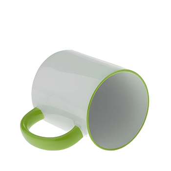 Кружка керамика белая, ободок и ручка салатовая стандарт 330мл.